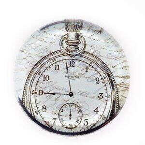 Abbott-3" Glass Paperweight With  Image If a Vintage Pocket Watch